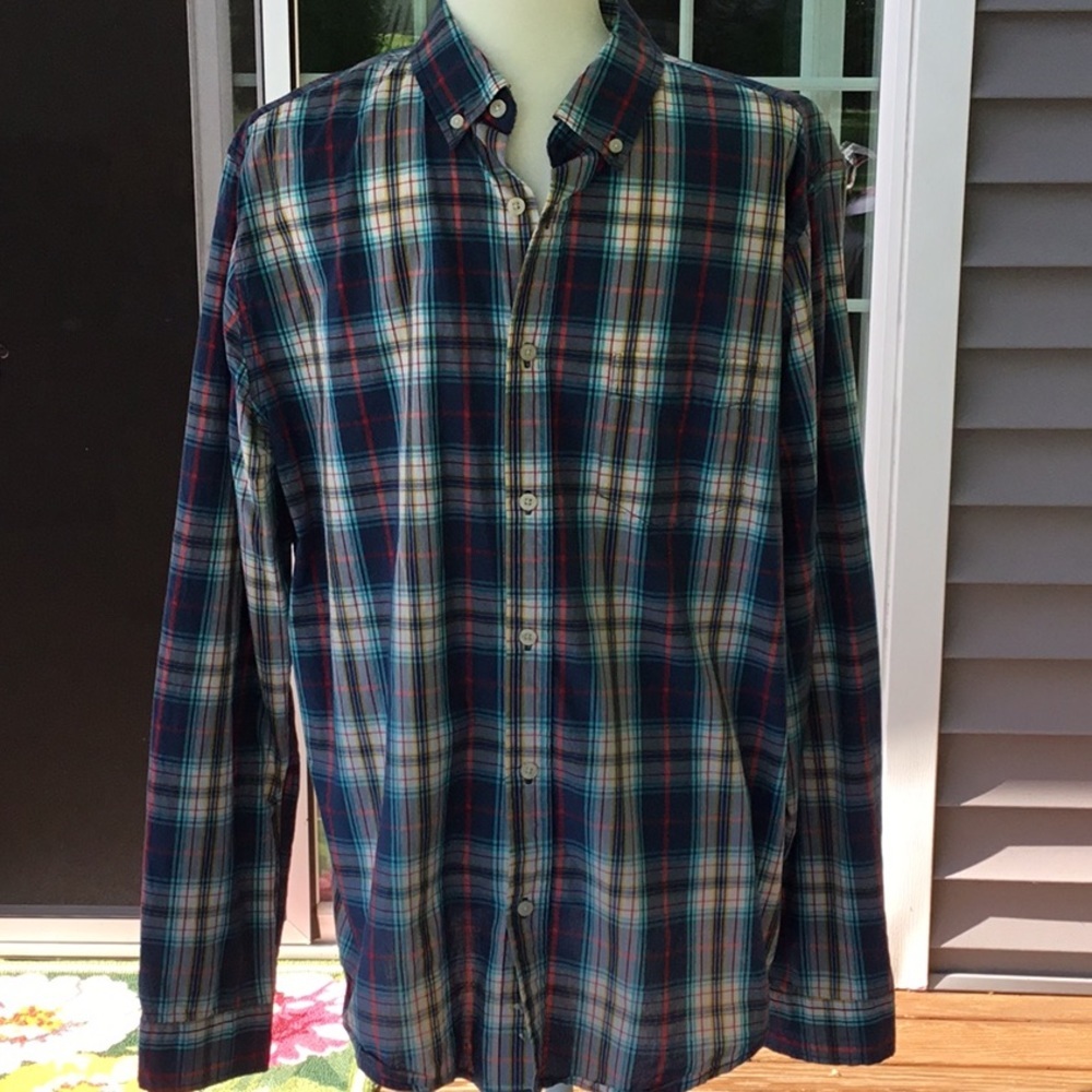 Aeropostale Preppy Grungewear Green Multicolored Plaid Button Down Size L
